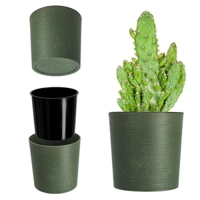 Imagen de KADAX maceta con virutas de madera, incrustación, maceta, macetero, protector para salón, oficina (19 cm, verde)