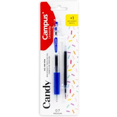 Imagen de Campus Bolígrafos de Gel Candy con Recambio, Colores Recargables Trazo 0.7mm, Incluye 1 Recambio (Bolígrafo y Azul, unidad)