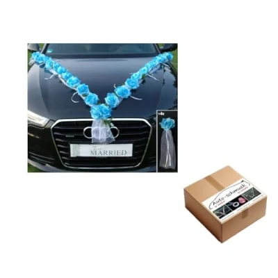 Imagen de Autoschmuck Decoración para Coche con diseño de Rosas Novia, Color Azul y Blanco