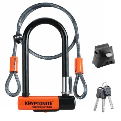 Imagen de Kryptonite Evolution Mini 7 con 4&#039; cable de lazo U Lock Kripto Flex doble para bicicleta Naranja y Negro