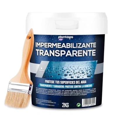 Imagen de Plantawa Impermeabilizante Transparente 2kg Sellador Hidrofugante Invisible, Genera Película Protectora, Resistente al Agua y Humedad, Revestimiento Impermeable para Interiores Exteriores
