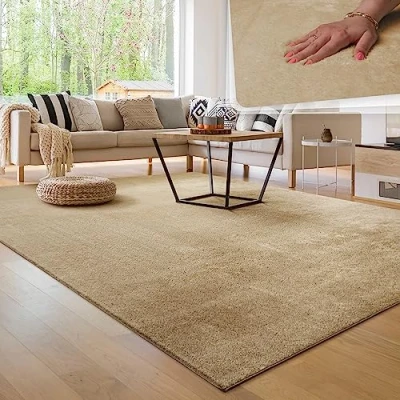 Imagen de Paco Home Alfombra Moderna y Suave para Salón a Pelo Corto Lavable Fluffy Uni Efecto Piel Intemporal Elegante Antideslizante Fácil de Limpiar, tamaño:160x220 cm, Color:Beige 2