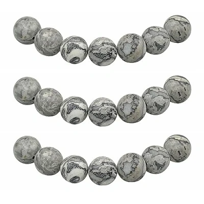 Imagen de MJDCB 6mm 60 piezas Cuentas de Piedra Mapa Gris Redondas Sueltas Piedras Semipreciosas Naturales para Hacer Joyas Pulseras Collares