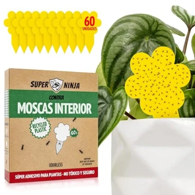 Imagen de Super Ninja Atrapa Moscas 60 Piezas Trampa Trampas Adhesivas para Interior Amarillas Altamente eficaces y ecológicas Fácil de Usar hasta 3 Meses
