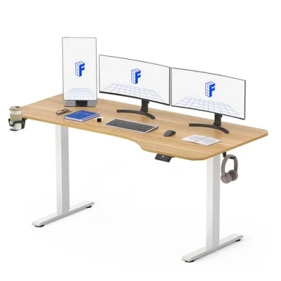 Imagen de FLEXISPOT Escritorio eléctrico Ajustable en Altura 160 x 75 cm con Gancho/portabotellas Control Manual Memoria de pie para Oficina y hogar (Arce)