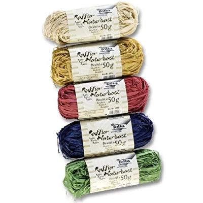 Imagen de folia 901009 rafia natural, 5 manojos de 50 g cada uno, colores surtidos ideal para manualidades o arreglos, ramos y otros trabajos florísticos