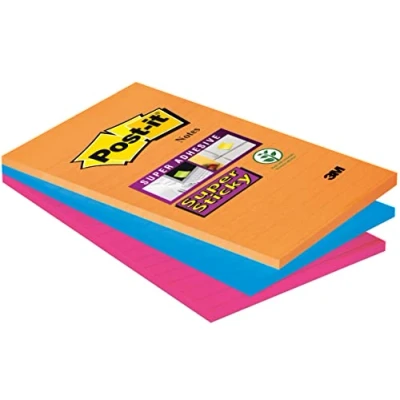 Imagen de Post it Super Sticky Notas, Colección Boost, con renglones, 101mmx152 mm, 90 hojas/bloc, 3 bloc/paquete