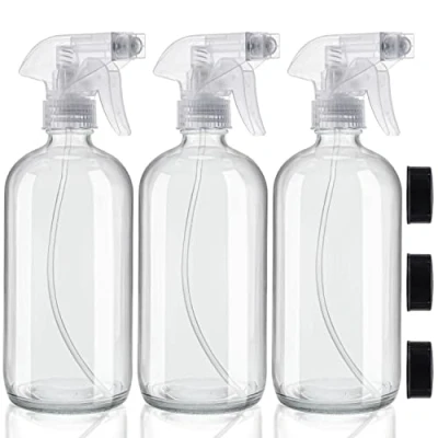 Imagen de BELLE VOUS Bote Spray Pulverizador Vidrio Transparente Vacío y Rellenable (Pack de 3) Agua 250 ml Gatillo Duradero 2 Ajustes Chorro Producto Limpieza, Aceites Esenciales