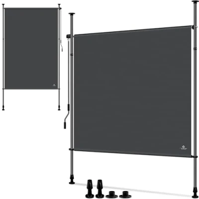 Imagen de KESSER® toldo vertical con pinza, 200 x 310 cm, extensible y opaco, manivela sin agujeros, protección visual contra el viento para jardín terraza, resistente al agua,