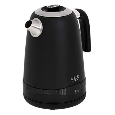Imagen de Adler AD1295B Hervidor Agua Eléctrico, Vintage, 1,7 L, sin BPA, Pantalla LCD, Control de Temperatura, Acero Inoxidable, Inalámbrico, Resistencia Oculta, Apagado Automático, 2200W, Negro