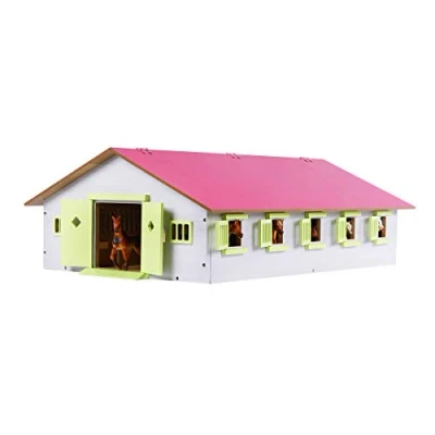 Imagen de Van Manen Kids Globe Farming Granja Ecuestre con 9 establos, Caballo, cuadra de Madera Techo Plegable, 610188, Color Rosa