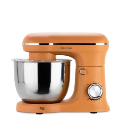 Imagen de PRIXTON Batidora Amasadora KR250 para Repostería, Potencia 1500W, 10 Velocidades, Bol Acero Inoxidable de 5 litros, 3 accesorios, Tapa Transparente, Color Naranja Mate