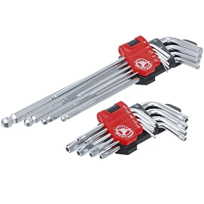 Imagen de BGS Diy 822 Juego de llaves en ángulo largas con perfil T (para Torx) T10 T50 / hexágono interior 1,5 10 mm 18 piezas