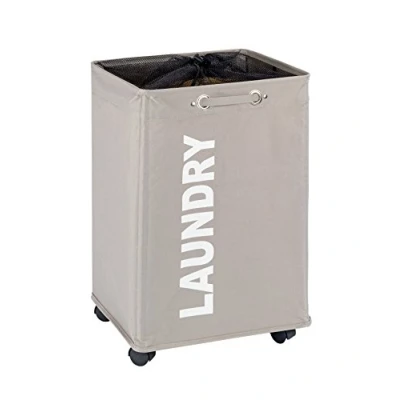 Imagen de Wenko Cubo de la Ropa Quadro Taupe, cesto Resistente, con Ruedas, arcón asa, 100% poliéster, Capacidad 79 L, 140 x 60 33 cm