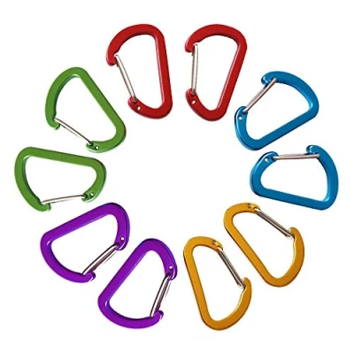 Imagen de ABCOOL 10 clips para llavero, mini mosquetón, 1 5/8 pulgadas, aluminio pequeño, duradero, liberación rápida, bloqueo automático, forma de D, clip puerta alambre con resorte el hogar,