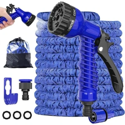 Imagen de LINGKY Manguera Jardín Extensible, Mangueras Extensible 15M con Pistola Rociadora de 7 Funciones, Conectores 3/4&quot; y 1/2&quot; Sin Enredos Ideal para Jardinería Hogar (15M,Azul)