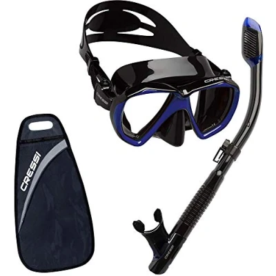 Imagen de Cressi Ranger &amp; Tao Dry Combo Set Máscara y Snorkel, Unisex, Negro/Azul Oscuro