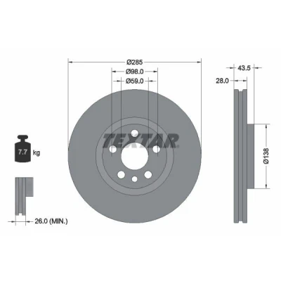 Imagen de TEXTAR 92115003 Disco de freno 285 28 05/06 98 ventilación interna revestido sin perno sujeción rueda, buje rueda PRO+ PEUGEOT: 807