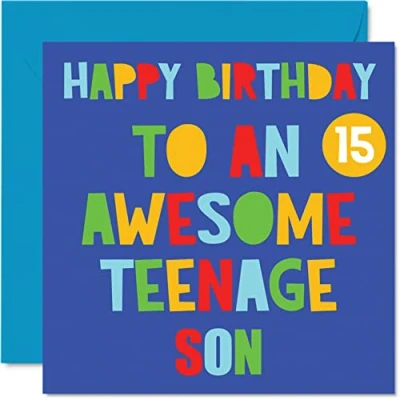 Imagen de Divertidas tarjetas de cumpleaños 15 para hijo, impresionante hijo adolescente 15, tarjeta feliz mamá o papá, regalos 145 mm x mm,