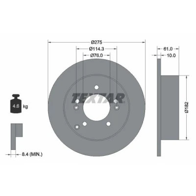 Imagen de TEXTAR PRO 92185803 Disco de freno 275 10 05/08 114,3 macizo revestido sin perno sujeción rueda, buje rueda KIA: CARENS 3