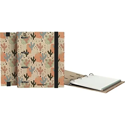 Imagen de Unipapel Carpeta 4 Anillas Ecológica A5 Incluye Recambio 90 Hojas Recicladas 90g Cuadrículas 5x5 Bandas de Color Uninature Design Cactus FSC Recycled 100% Carpebook