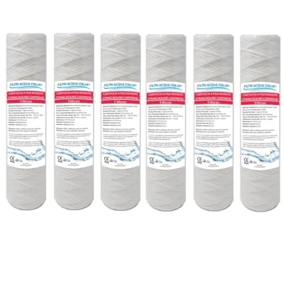 Imagen de Filtri Acqua Italia Cartucho de filtro hilo enrollado 10 pulgadas Micron 1 polipropileno sedimentos juego 6 unidades
