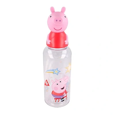Imagen de Botella de agua reutilizable para niños y niñas plástico con diseño infantil tapón figurita 3D capacidad 560 ml Peppa Pig