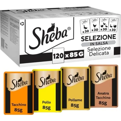 Imagen de Sheba Select Slices Bolsa de Comida para Gatos Adultos con Pato, Pavo, Pollo y Aves Corral en Salsa, 120 x 85 g