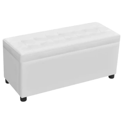 Imagen de vidaXL Otomana de Almacenamiento Tapizada Cuero Artificial Blanco Taburete