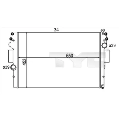 Imagen de TYC 715 0004 R Radiador, refrigeración del motor 650 453 34 Caja de cambios manual Aletas unidas mecánicamente