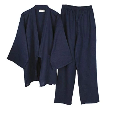 Imagen de Fancy Pumpkin Traje de bata pijama algodón estilo japonés Kimono los hombres [Navy, L]