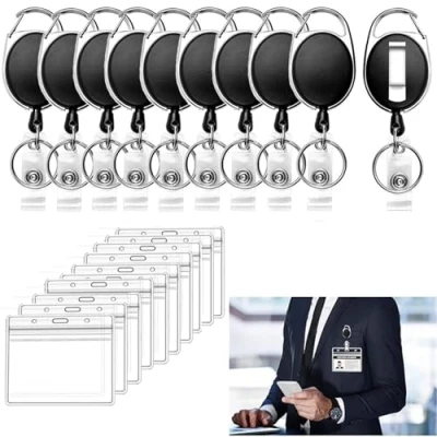 Imagen de RXKFIGX 10 Pcs Llavero Retráctil con Clip Llaveros Retráctiles Mosquetón Carrete y de Cinturón Cordón Plastico Tarjeta Resistente Impermeable Retractil