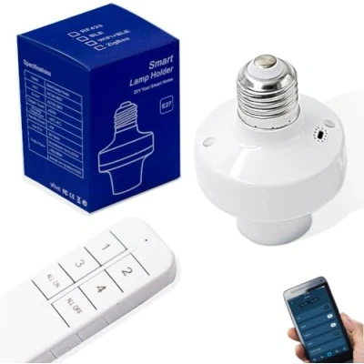 Imagen de QIACHIP Portalámparas Inteligente Zigbee Adaptador para casquillo de bombilla E27, compatible con Alexa y SmartThings, requiere hub