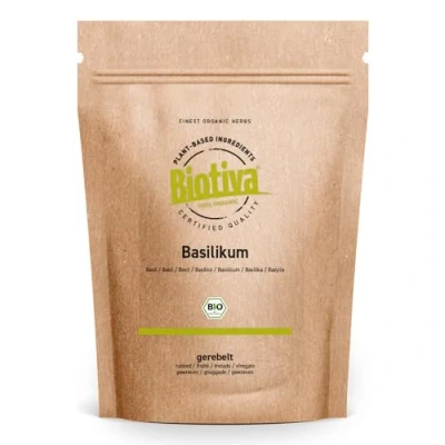 Imagen de Biotiva Albahaca frotada orgánica 250g lat. Ocimum basilicum para condimentar platos mediterráneos controlada y certificada en Alemania