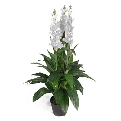 Imagen de Leaf Planta Artificial de orquídea Cymbidium Hoja 100 cm, diseño Maceta, Color Blanco
