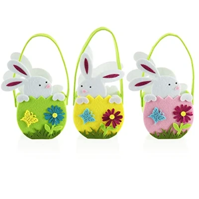 Imagen de com four® 3X Canasta con Conejito de Pascua Cesta Fieltro para Rellenar Bolsa Regalar Decoración (03 canastas Conejo Blanco)