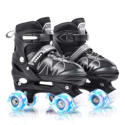 Imagen de ERNAN Patines 4 Ruedas, tamaños Ajustables con Ruedas Que Brillan en la Oscuridad, de para niños,Patines Niña Niño Principiante Regalo (White, L)
