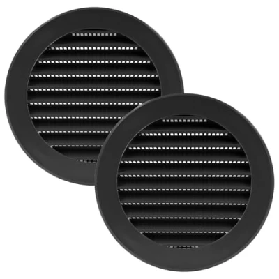 Imagen de Vent Systems Soffit negra 10 cm, rejilla redonda de ventilación aire, cubierta para parrilla, pantalla insectos, rejillas HVAC baño, oficina en casa, cocina Paquete 2