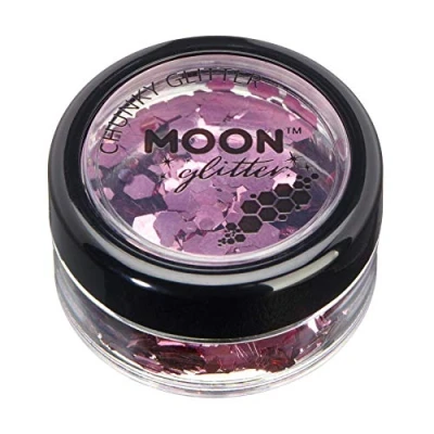 Imagen de Brillantina consistente clásica por Moon Glitter 100% Brillo Cosmético para la Cara, Cuerpo, Uñas, Cabello y Labios 3g Rosa