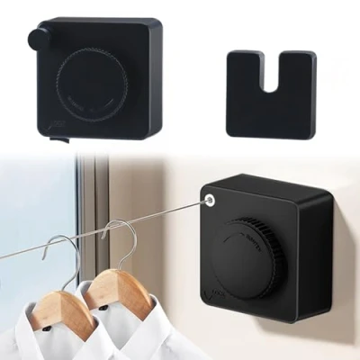 Imagen de Feelhap Tendedero Retractable, 4,8M Ajustable Inoxidable Cuerda Retractil Pared Retractable Interior y Exteriores, Tendeero Extensible de Acero para Baño(Negro)