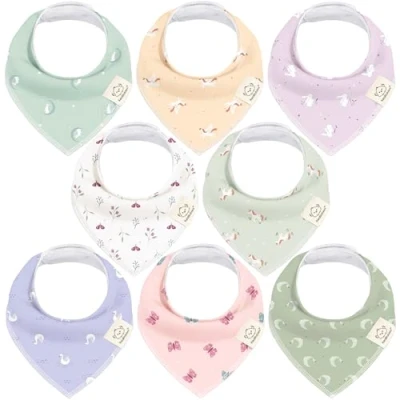 Imagen de Pack de 8 Pañuelos Triangulares Bebé Niño, Niña Baberos Bandana Unisex, Bandanas Súper Absorbentes, Algodón Orgánico, para Bebés, Baba (Lunaris)