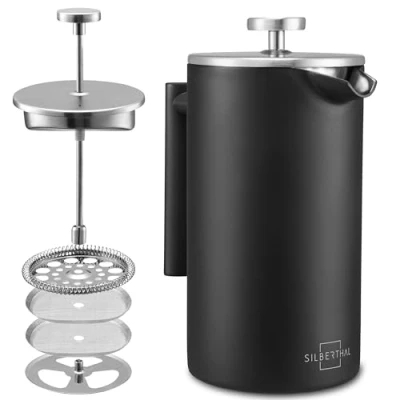 Imagen de SILBERTHAL Cafetera émbolo acero inoxidable 1 litro Mantiene el café Caliente francesa de piston French press Negra