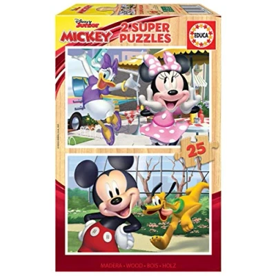 Imagen de Educa 2 Puzzles Infantiles de Madera ecológica con 25 Piezas Mouse Disney Mickey and Friends. Recomendado para 3, 4 y 5 años (18876)