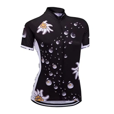 Imagen de ZEROBIKE Manga Corta Ciclismo MTB Maillot para Mujer, Jersey Ropa Transpirable Deportes al Aire Libre Ciclo Bicicleta (Flor Negra, M)