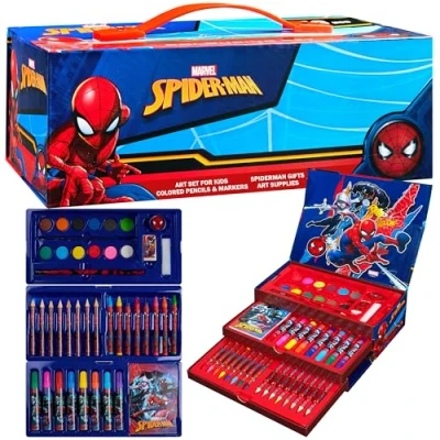 Imagen de Marvel Maletín Pinturas para Niños Spiderman Avengers con Ceras y Lápices de Colores 50 Pzs (Multicolor Spiderman)