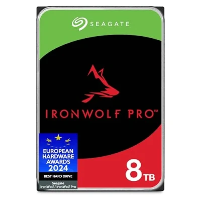 Imagen de Seagate IronWolf Pro, 8 TB, Enterprise HDD NAS interno CMR, SATA a 6 Gb/s, 7200 RPM, caché de 256 MB para almacenamiento conectado red RAID, servicios Rescue, Paquete Abre fácil (ST8000NTZ01)
