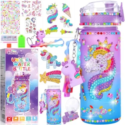 Imagen de Vautvis Botella Agua Unicornio Niña, Regalos para Niñas DIY de Agua, Regalo Niña 5 6 10 Años, Manualidades Juego Diamante Niños