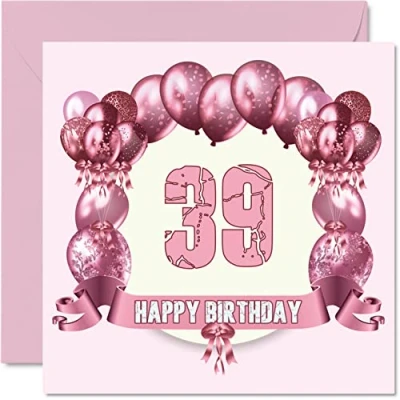 Imagen de Divertidas tarjetas de cumpleaños 39 para mujer, globos cumpleaños, tarjeta feliz papá, mamá, hijo, hija, hermano, hermana, tío, tía, primo, felicitación,