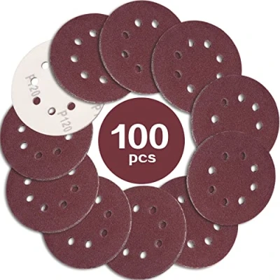 Imagen de STEBRUAM 100 Piezas Discos para lijas 125mm Grano 120, lija circular con 8 Agujeros Lijadora Excéntrica y Orbital