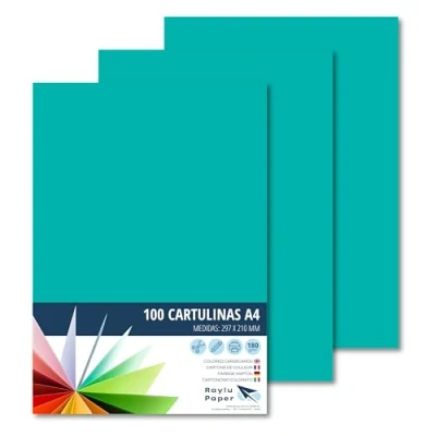 Imagen de Raylu Paper® cartulinas A4 100 unidades de color verde, 180gr 210 x 297 mm, Ideal para encuadernación, trabajos oficina, dibujo, manualidades. aptas uso escolar. (Verde Menta)